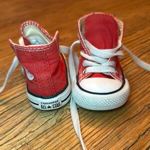 Converse Red High-Top Sneakers with Canvas Upper and White Rubber Sole